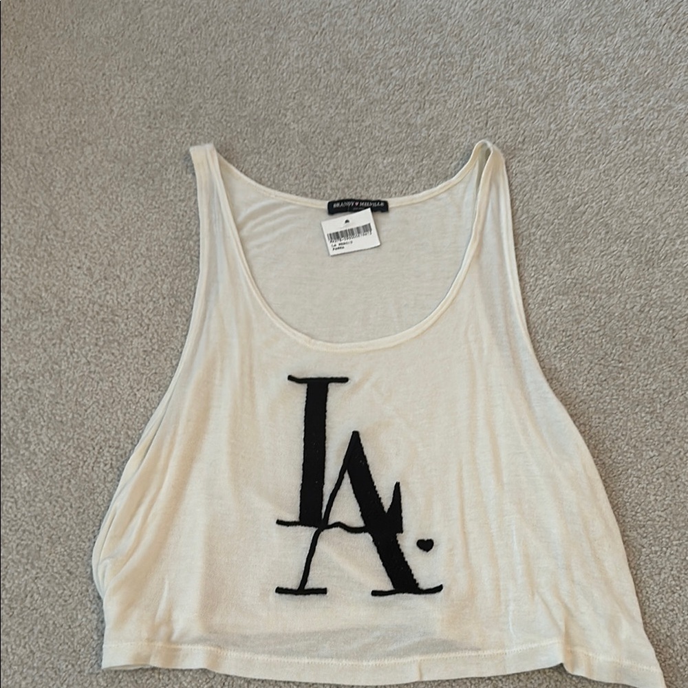 Brandy Melville Cream Crop Tank Top LA Logo